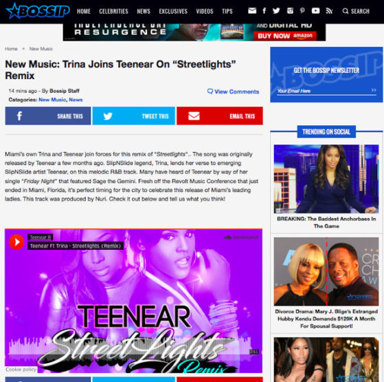Trina Joins Teenear on "Streetlights (Remix)"